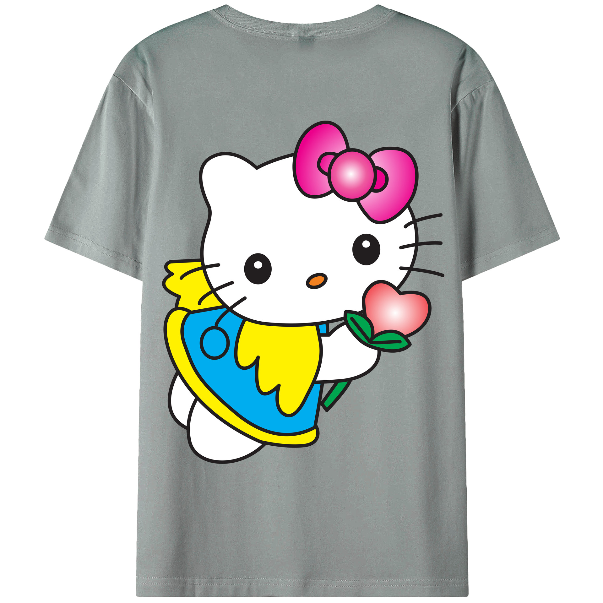 （画像用） Hello Kitty ハローキティ 綿100％ メンズ半袖Tシャツ（バックプリント） 通気性